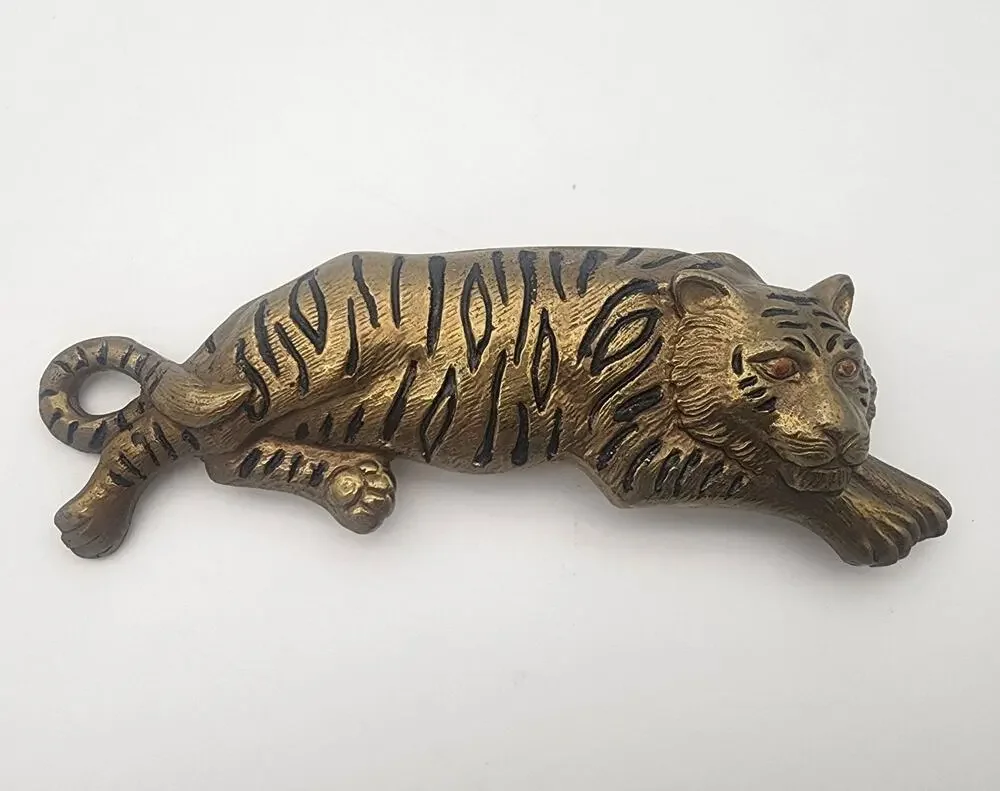 Vintage Tiger Cat BELT BUCKLE Designer Gold Tone Metal 5.25